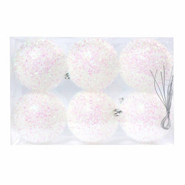 Set of 6- 3" White Iridescent Tinsel Shatterproof Ornaments