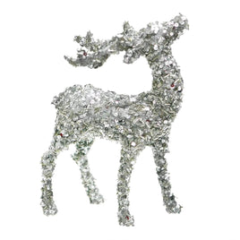 9" Silver Glittered Standing Reindeer