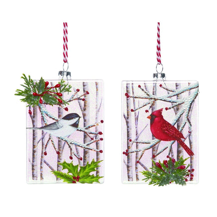 Glass Winter Bird Ornament- Set Of 2