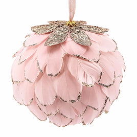 4.75" Pink Feather Ball Ornament