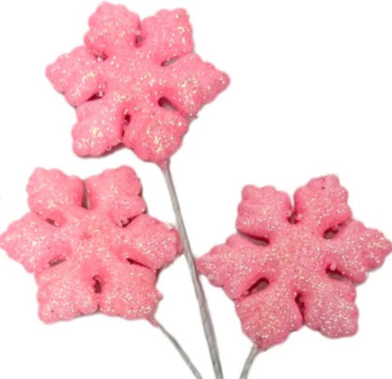 12" Pink Snowflake Sweets Pick Ornament- Set of 5