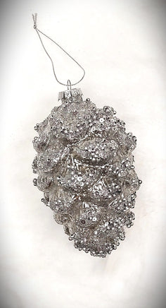 Antique Silver Glitter Pinecone Ornament