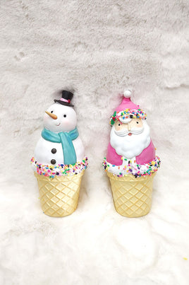 Snowman and Santa Ice Cream Cone Decor (Set of 2)