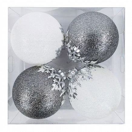 4" White & Silver Snowflake Top Shatterproof Ornaments {Set Of 4}