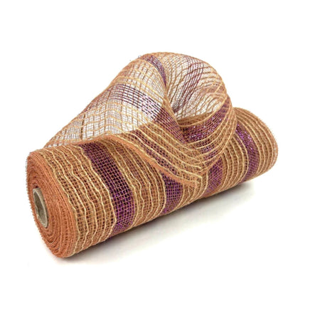 10" Purple Metallic Stripes Burlap Mesh