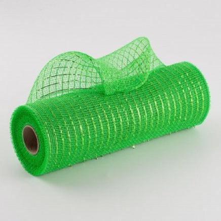 10" Lime Green Deco Mesh Wrap Metallic Stripes