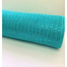 10" Aqua Blue Deco Mesh Wrap Metallic Stripes