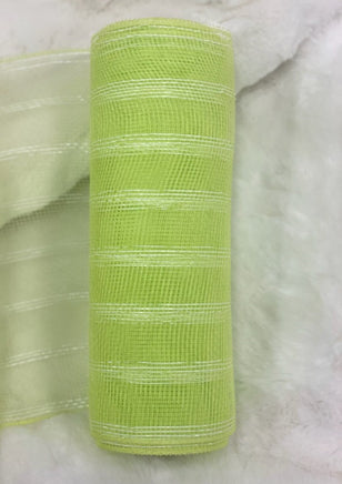 10" Lime Green And White Striped Deco Mesh