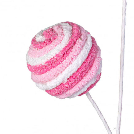 25” Pink and White Chenille Twirl Ball Pick