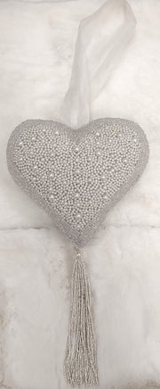 White Beaded Heart Decor