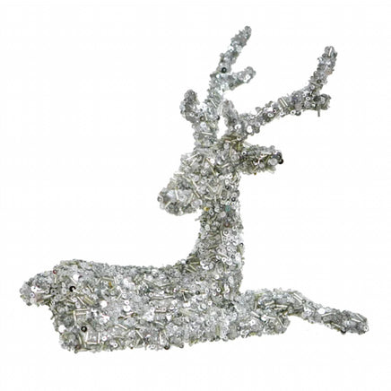 9" Silver Glittered Sitting Reindeer