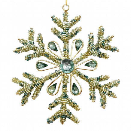 5.7" Green And Blue Beaded Snowflake Ornament