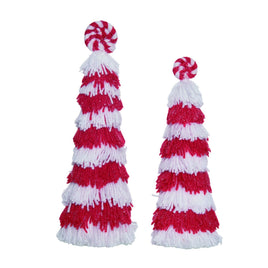 Plush Red and White Tassel Tree w/ Peppermints- (Set Of 2)