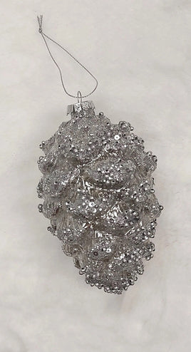 Antique Silver Glitter Pinecone Ornament