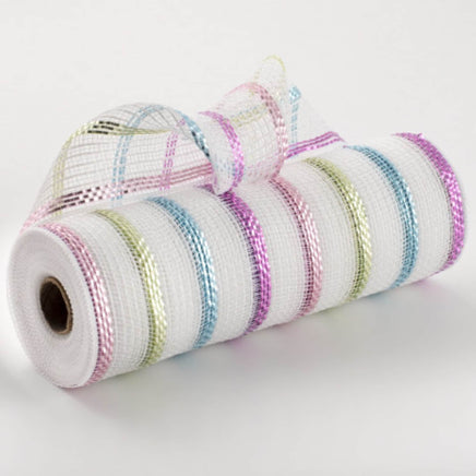 10" Poly Jute Matte Stripe Mesh: White & Metallic Pastels