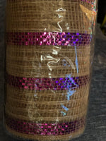 
              10" Pink Metallic Stripes Burlap Mesh
            