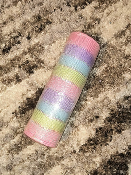 10" Pastel Rainbow Deco Mesh Wrap With Iridescent Stripes