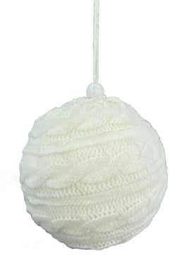 5" White Knitted Ball Ornament