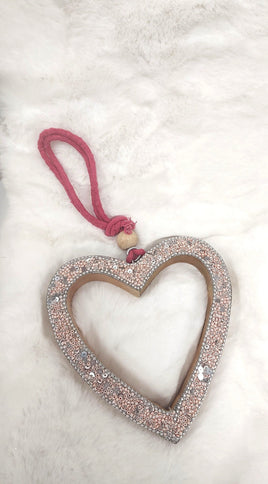 Pink and Silver Beaded Heart Ornament