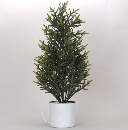 Faux Evergreen Tree in Tin Cup