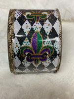 
              Mardi Gras Harlequin Fleur de Lis Ribbon - 2.5"X10yds
            