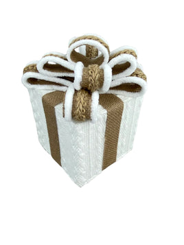 7" White/Natural Knit Christmas Gift Box