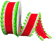 
              Red Velvet & Lime Ball Trim Christmas Ribbon- 1.5"X5yd
            