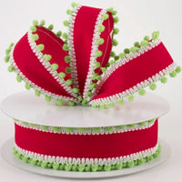 
              Red Velvet & Lime Ball Trim Christmas Ribbon- 1.5"X5yd
            