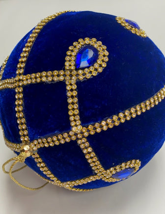 Blue & Gold Jeweled Ball Ornament