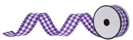 Purple Gingham Pom Pom Ribbon-1.5"X4yd