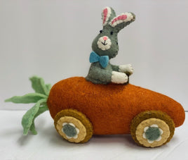 Felted Easter Bunny In Carrot Car