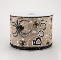 
              2.5" Linen Boo Spiders Ribbon: Natural (5 Yards)
            