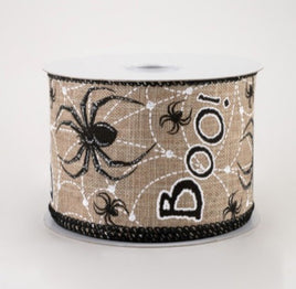 2.5" Linen Boo Spiders Ribbon: Natural (5 Yards)