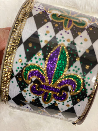 Mardi Gras Harlequin Fleur de Lis Ribbon - 2.5"X10yds