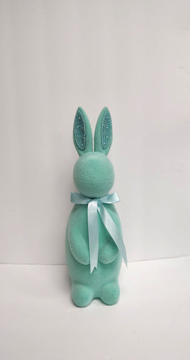 15" Turquoise Flocked Bunny with Pearls