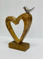 
              Brown Wooden Heart W/Metal Bird
            