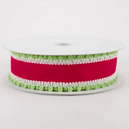 Red Velvet & Lime Ball Trim Christmas Ribbon- 1.5"X5yd