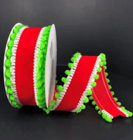 
              Red Velvet & Lime Ball Trim Christmas Ribbon- 1.5"X5yd
            