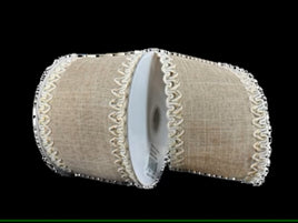 Beige Ribbon With White And Gold Edging- 2.5"X5yd