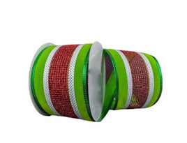 Red Glitter And Lime Green Edge Ribbon- 2.5"X5yd