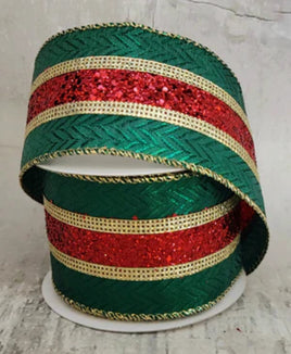 Red Glitter And Emerald Edge Ribbon- 2.5"X5yd