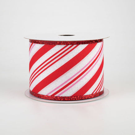 Glitter Candy Cane Ribbon: Red, Pink, White- 2.5"X5yd