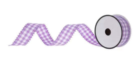 Light Purple Gingham Pom Pom Ribbon-1.5"X4yd