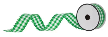 Green Gingham Pom Pom Ribbon-1.5"X4yd