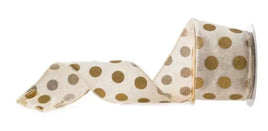 Gold Dots & Cream Wired Edge Ribbon-2.5"X5yd