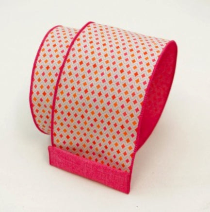 4" x 10 YD Disco Diamonds Wired Ribbon in Pink/Orange