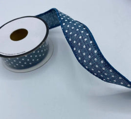 Denim Blue & White Polka Dot Wired Edge Ribbon-1.5"X4yd