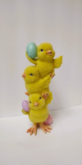 Flocked Baby Chicks with Easter Eggs