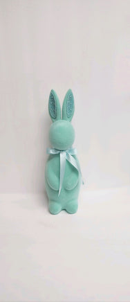 15" Turquoise Flocked Bunny with Pearls