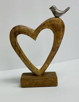 
              Brown Wooden Heart W/Metal Bird
            